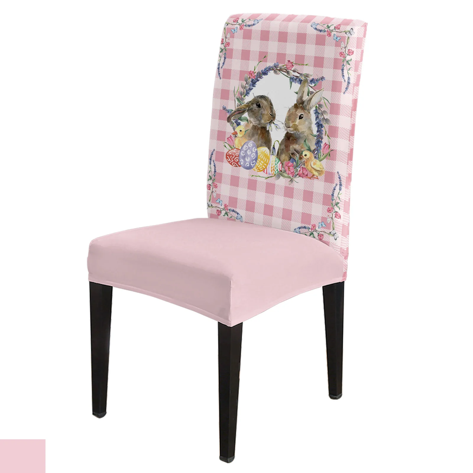 

Easter Bunny Egg Flower Plaid Wood Grain Chair Cover Dining Spandex Stretch Seat Covers Home Office Decor Desk Chair Case Set