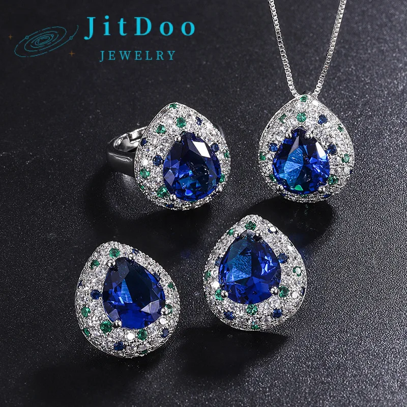 JitDoo 10*12 Simulated Tanzanite Sapphire Drop Shape Color Matching Ring Earrings Pendant Necklace Set for Women Fancy Gift
JitDoo 10*12 Simulated Tanzanite Sapphire Drop Shape Color Matching Ring Earrings Pendant Necklace Set for Women Fancy Gift