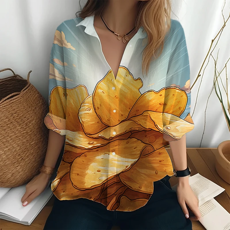 Creative Potato Chips 3D Printed Shirt Spring and Autumn Outdoor Casual Shirt Female Lapel Button Long -sleeved Shirt
Creative Potato Chips 3D Printed Shirt Spring and Autumn Outdoor Casual Shirt Female Lapel Button Long -sleeved Shirt