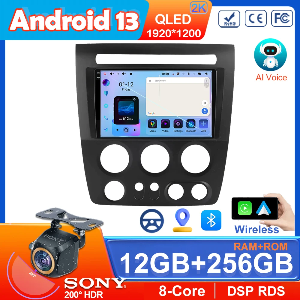 

QLED Android 13 For Hummer H3 1 2005 - 2010 Car Radio Wireless Carplay Multimedia AI Voice Player GPS Navigation CPU 7862 Screen