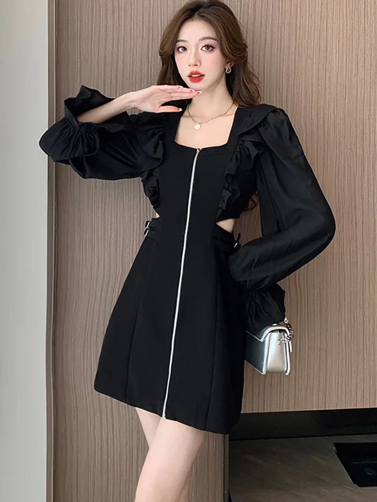 Black Chic Ruffled Elegant Hollow Out Sexy Dress for Women Autumn Winter Fashion Bodycon Prom Dress 2023 Korean Vintage Vestidos
Black Chic Ruffled Elegant Hollow Out Sexy Dress for Women Autumn Winter Fashion Bodycon Prom Dress 2023 Korean Vintage Vestidos