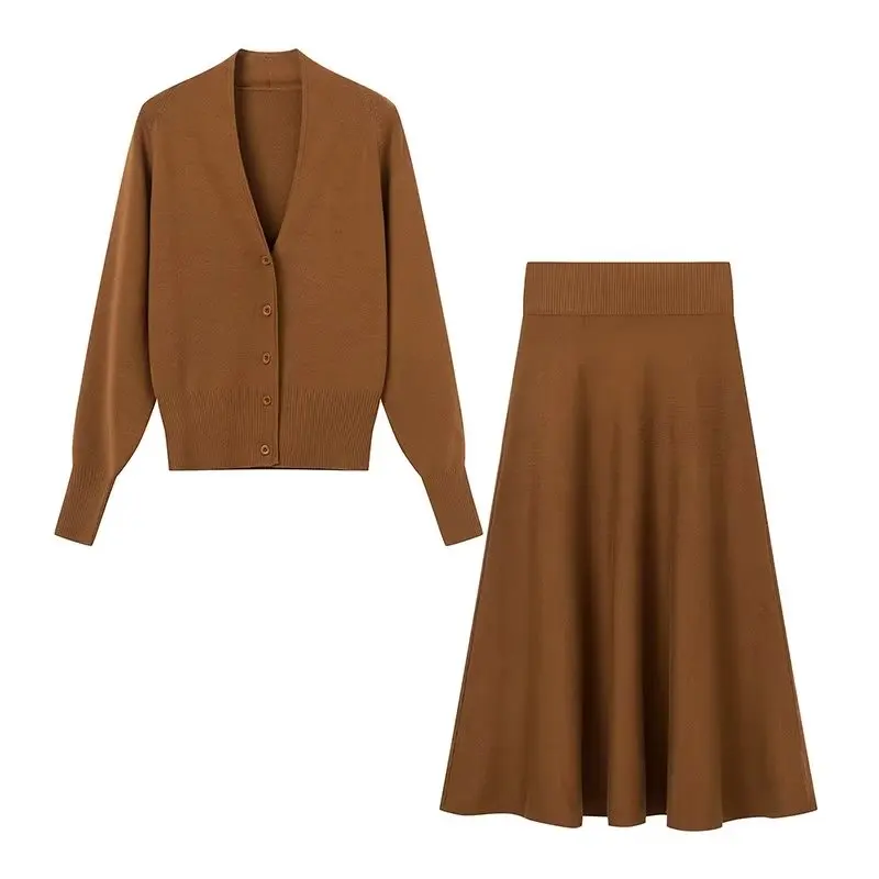 CO Suit Women's 2 Pieces 2023 Fashion Two-color Knit Cardigan Sweater Retro Long-sleeved V-neck Shirt+elastic Waist Skirt Suit
CO Suit Women's 2 Pieces 2023 Fashion Two-color Knit Cardigan Sweater Retro Long-sleeved V-neck Shirt+elastic Waist Skirt Suit