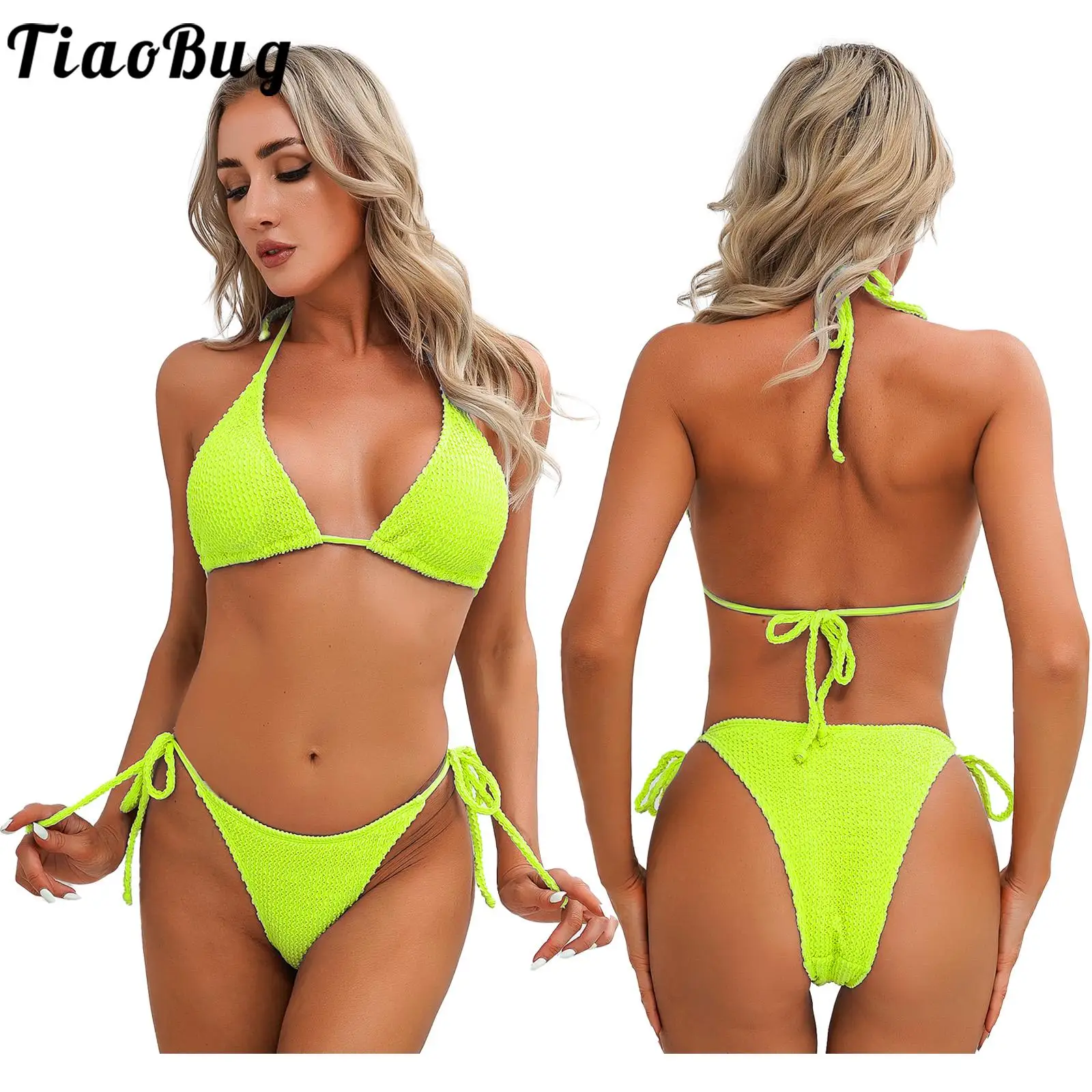 Womens Summer Bikini Set Two-Piece Swimsuit Self-Tie Bathing Suit Beachwear Halter Removable Padded Bra with Low Rise Thong
Womens Summer Bikini Set Two-Piece Swimsuit Self-Tie Bathing Suit Beachwear Halter Removable Padded Bra with Low Rise Thong