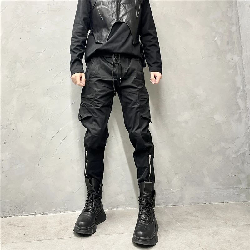 

High Street Fashionable Multi-Pocket Techwear Overalls Personality Zipper Ankle-Tied Jogger Pants Fashion Designer Casual