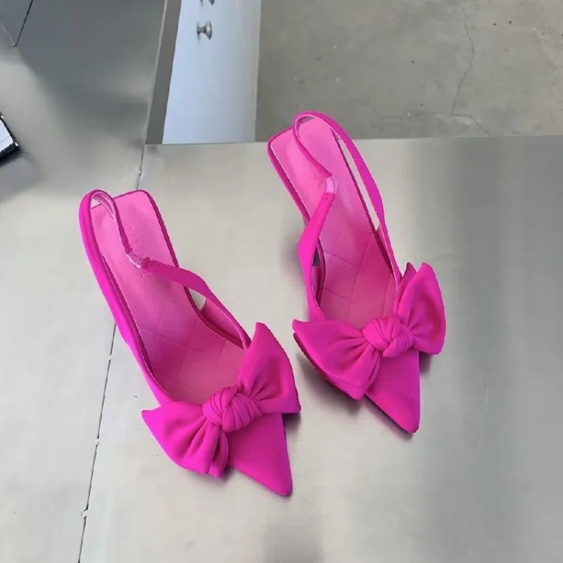 

2023 Summer Brand Women Slingback Sandals Shoes Fashion Bow-knot Pointed Toe Slip on Ladies Elegant Dress Pumps Shoes Woman