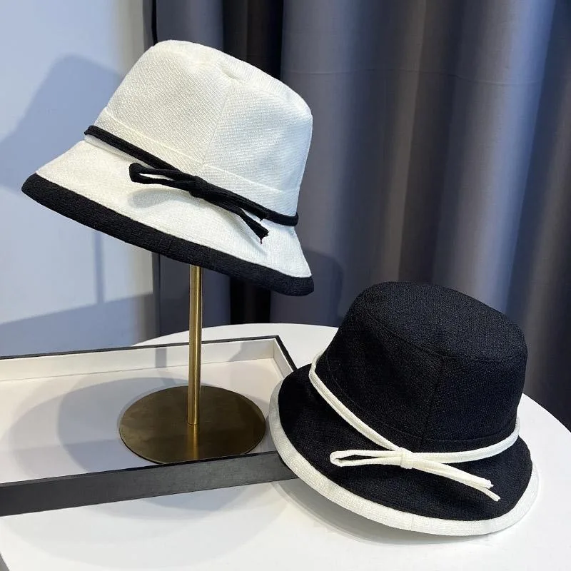 

Korean Black and White Classic Bow Lace Bucket Hat Women's Spring and Summer Elegant Versatile Simple Fashion Dome Basin Cap