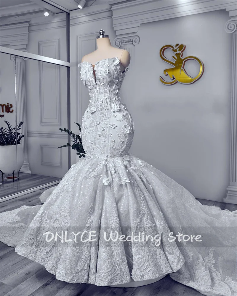

Luxurious Mermaid Wedding Gowns 2023 Sweetheart Lace Appliques Flowers Beaded Bridal Dress Vestido De Novia Court Train