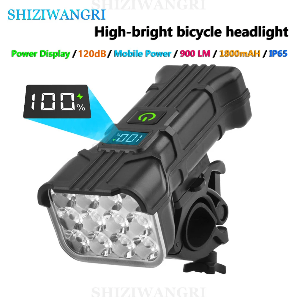

SHIZIWANGRI 12LED Bicycle Horn Light Bike Headlight With Bicycle horn 120db USB Charging MTB Road Cycling Highlight Accessory
