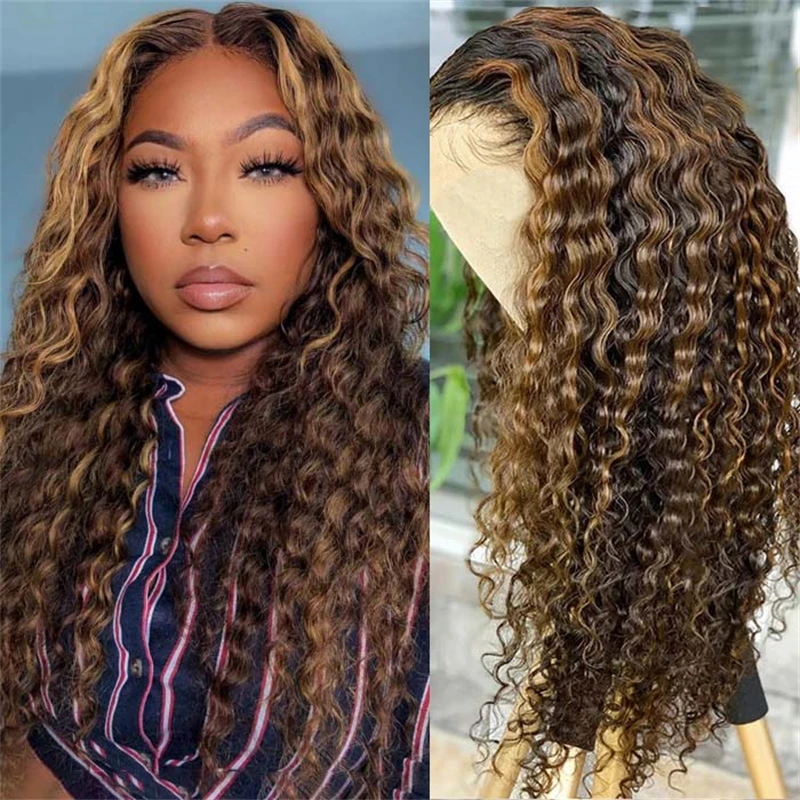 

Natural Hairline Ombre Honey Blonde Soft Preplucked Glueless 180Density Long Kinky Curly Lace Front Wig For Women BabyHair Daily