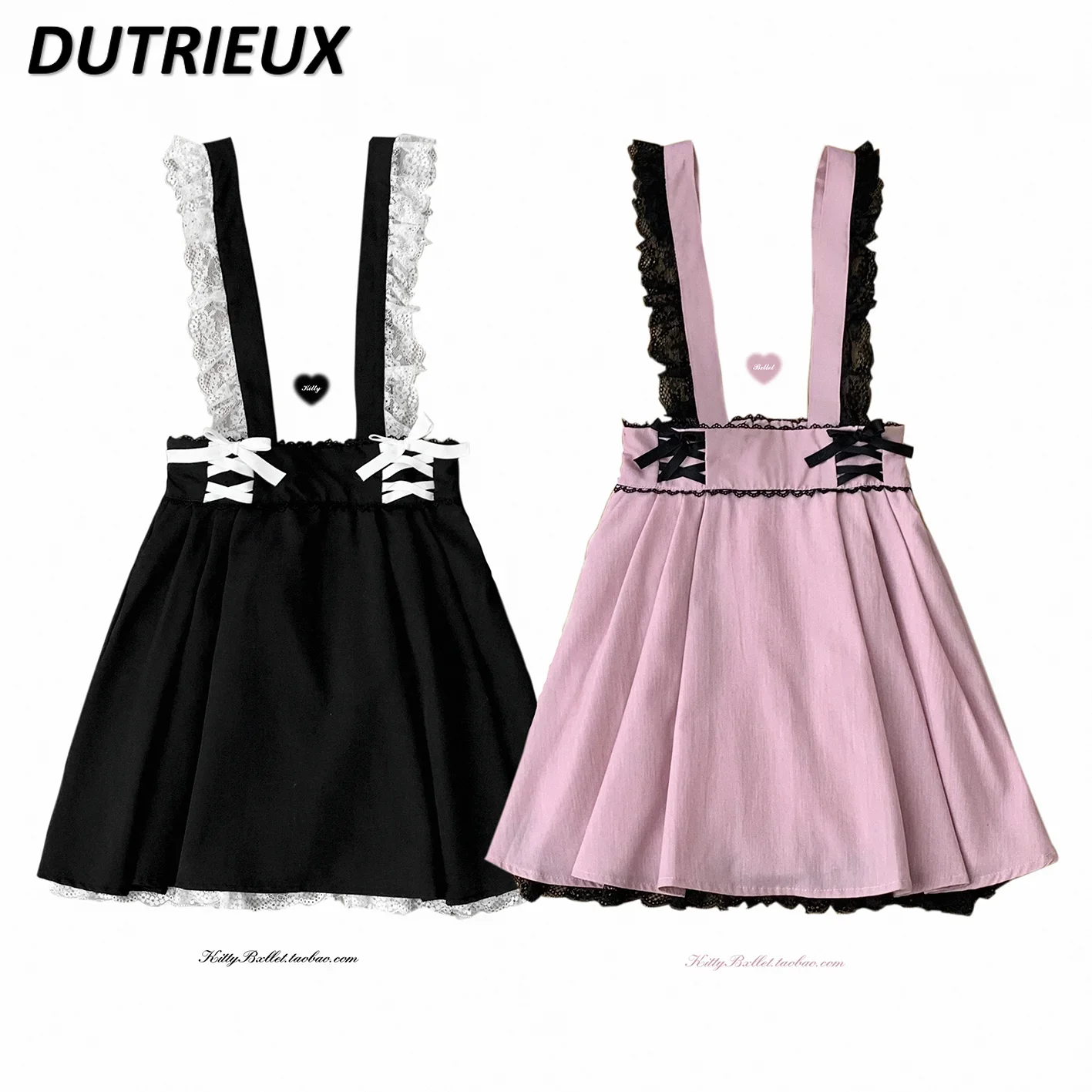 

Japanese Lolita Suspender Skirt Women's Elegant Sweet Lace Lace-up Bow Short Skirt for Student 2023 Spring and Summer New Faldas