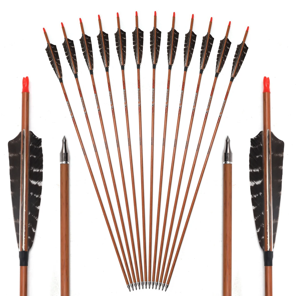 6/12ps ID6.2mm 32in Spine 350 400 450 500 550 600 700 Wood Skin Pure Carbon Arrow with 4in Turkey Feather for Bow Hunting
6/12ps ID6.2mm 32in Spine 350 400 450 500 550 600 700 Wood Skin Pure Carbon Arrow with 4in Turkey Feather for Bow Hunting