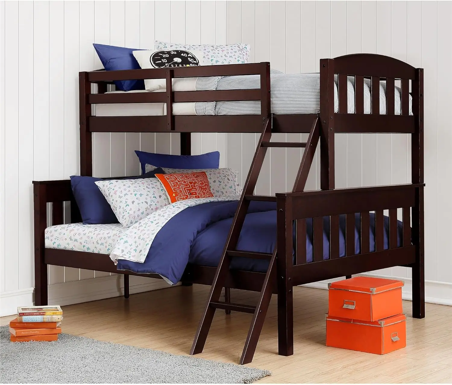 Airlie Solid Wood Bunk Beds Twin Over Full with Ladder and Guard Rail, Espresso
Airlie Solid Wood Bunk Beds Twin Over Full with Ladder and Guard Rail, Espresso