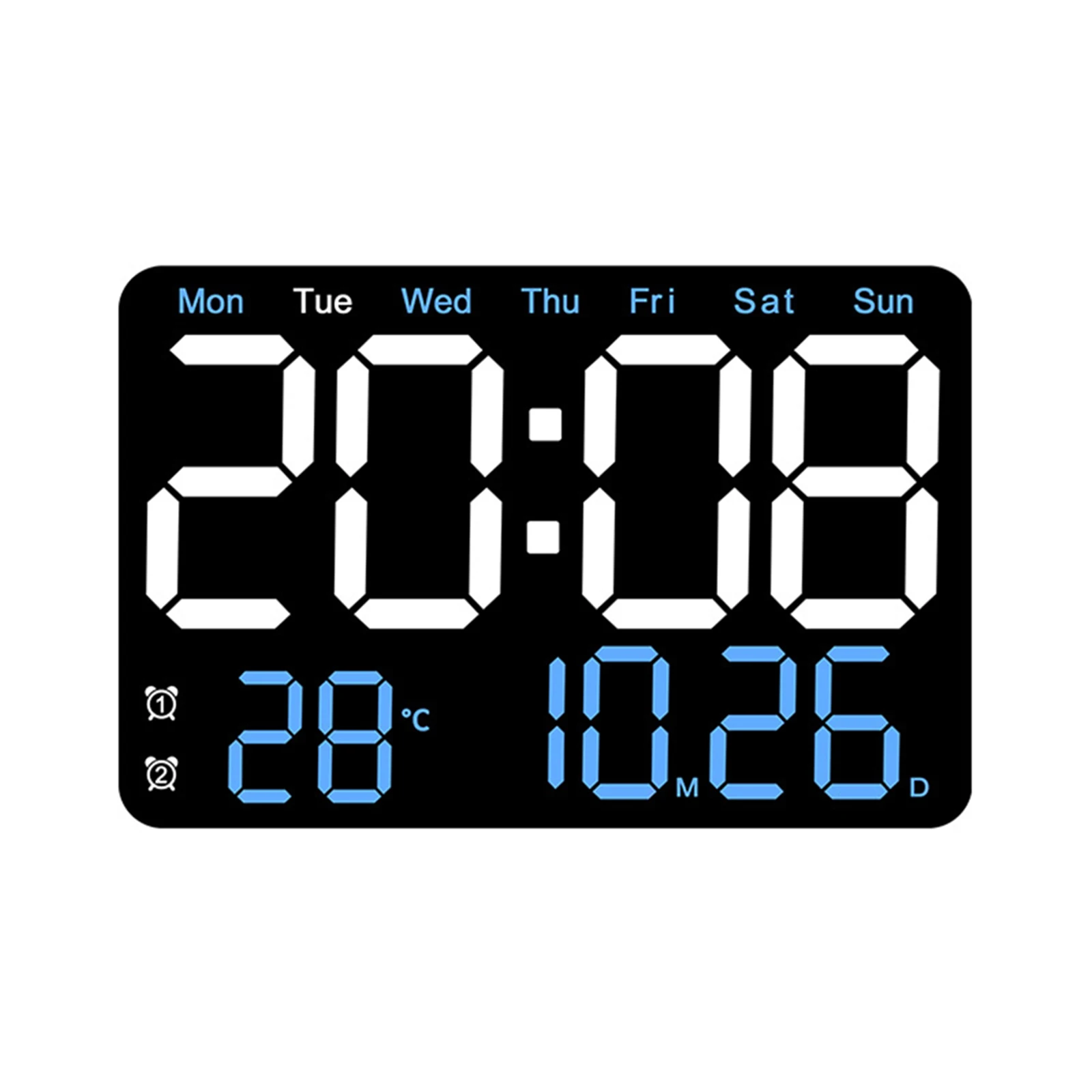 

Rectangle LED Oversize Screen Alarm Clock Temperature Humidity Week Date Digital