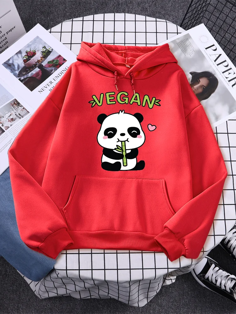 

Vegan Panda Loves To Eat Bamboo Printing Womans Hoodie Comfortable Cartoons Tops Street O-Neck Clothing Casual Women's Hoodies