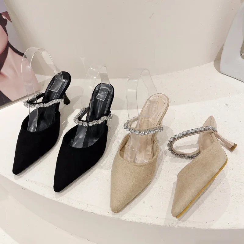 

2023 Summer New Fashion Stiletto Pointed Toe Women's Sandals Sexy Baotou High Heels Muller Shoes Outerwear Slippers Shoes Type