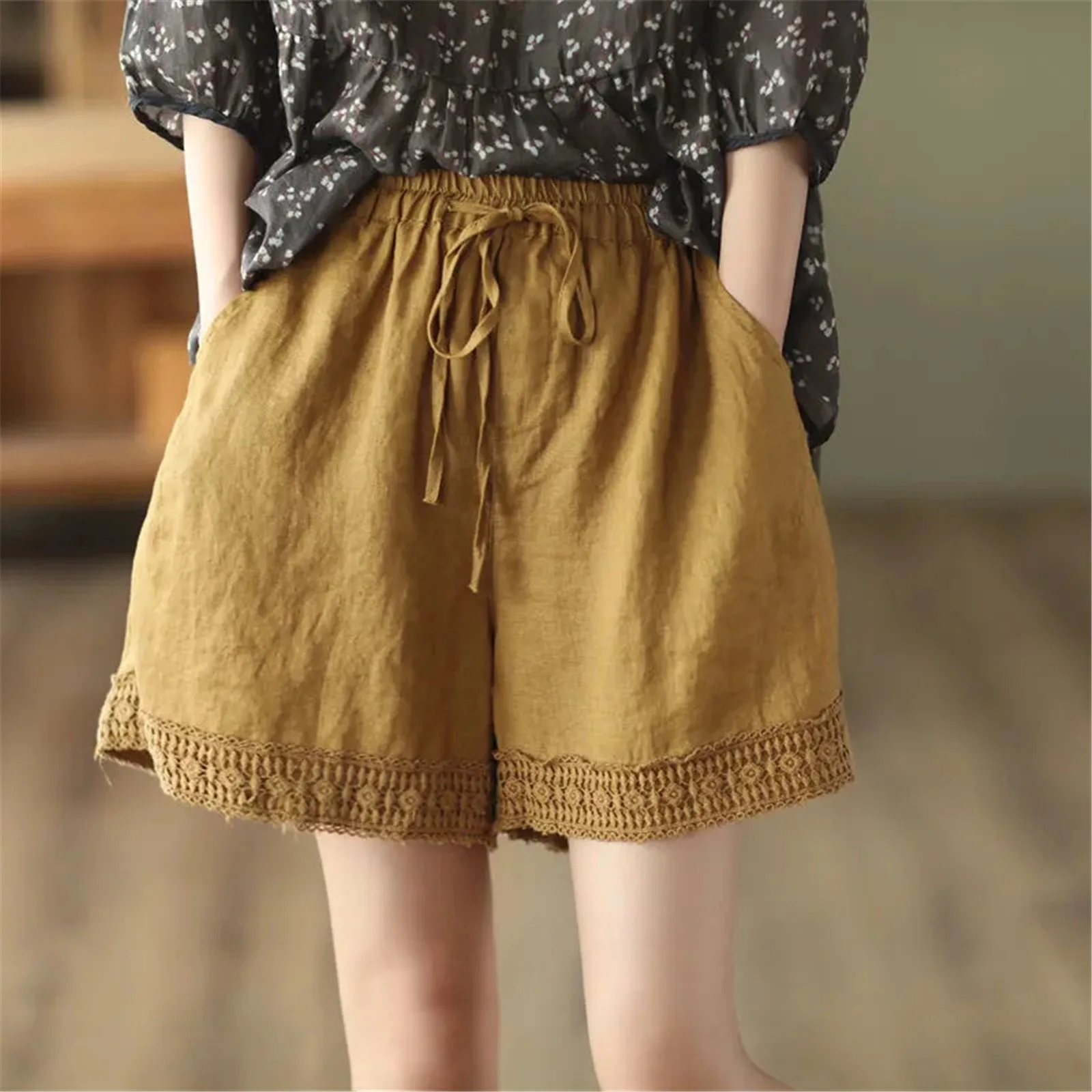 Cotton Linen Shorts Women 2023 Summer Retro Hollow Out Lace High Waist Shorts Casual Loose Straight Plus Size Female Short Pants
Cotton Linen Shorts Women 2023 Summer Retro Hollow Out Lace High Waist Shorts Casual Loose Straight Plus Size Female Short Pants