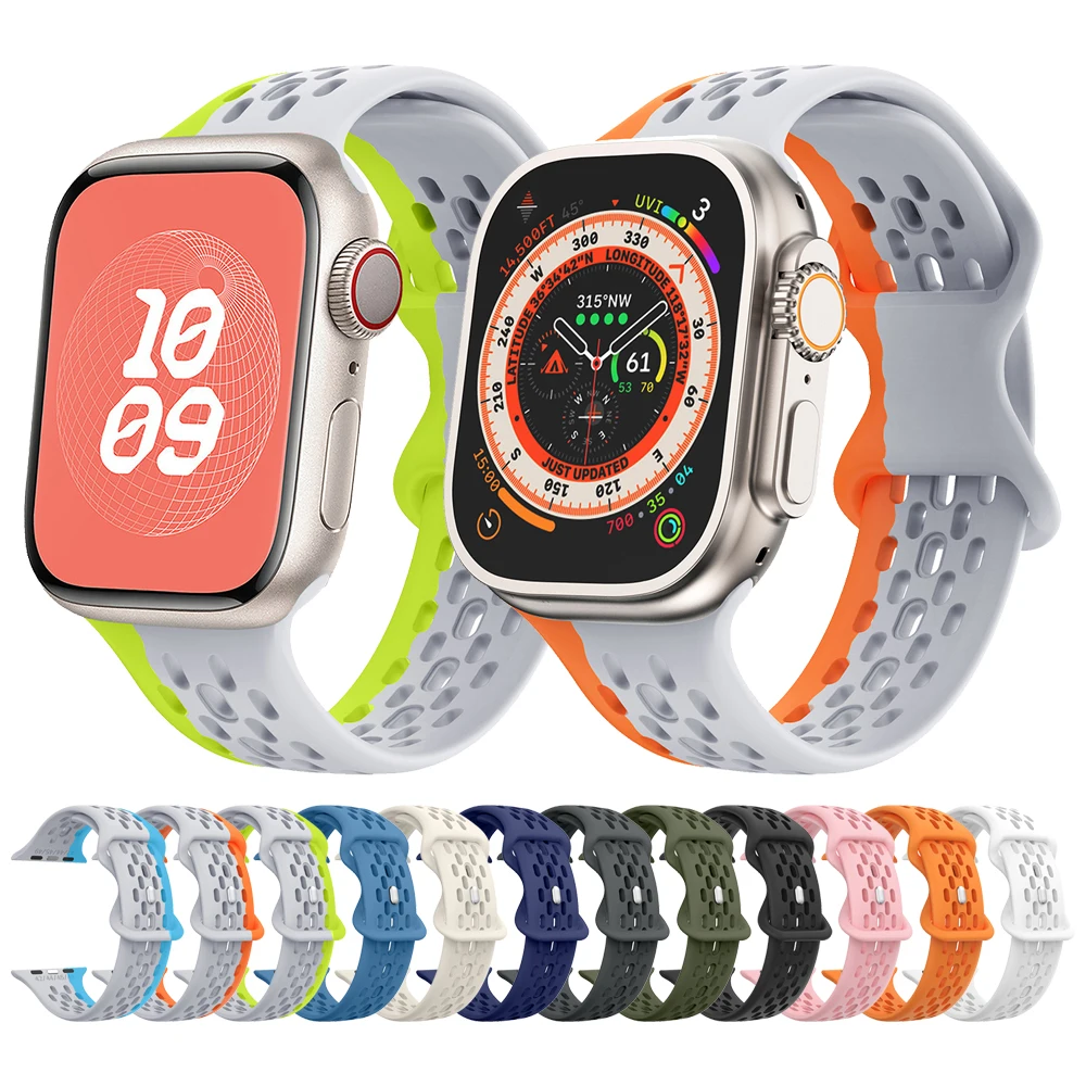 Ремешок силиконовый для Apple Watch Ultra 2, спортивный Воздухопроницаемый браслет для iWatch Series 1-9 SE 45 мм 44 мм 42 мм 40 38 41 мм
Ремешок силиконовый для Apple Watch Ultra 2, спортивный Воздухопроницаемый браслет для iWatch Series 1-9 SE 45 мм 44 мм 42 мм 40 38 41 мм