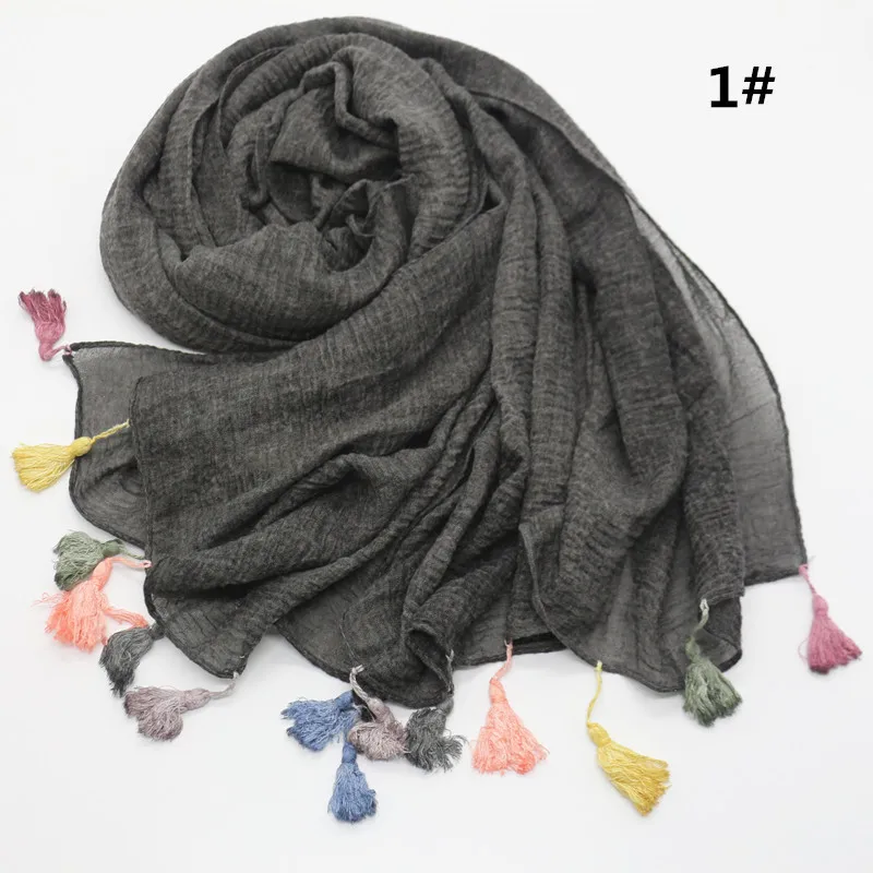 

Cross-Border Factory Direct Supply EBay Dirty Dyed Solid Color Cotton and Linen Scarf Two Ends Hanging Broom Color Beard Closed