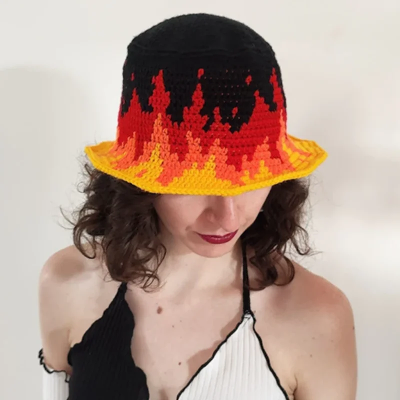 

Original Design Handmade Weaving Flame Bucket Hat Women Spring Vintage Crochet Hat Japanese Korea 2023 New Panama Fisherman Hat