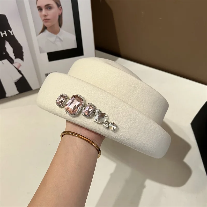 High quality rhinestone wool top hat Korean version versatile beret fashion retro style painter's hat church dress bucket hat 53 Mallzona Sd7fbf21a37d94e49b1d73e4dc80a445eS High quality rhinestone wool top hat Korean version versatile beret fashion retro style painter's hat church dress bucket hat Mallzona
