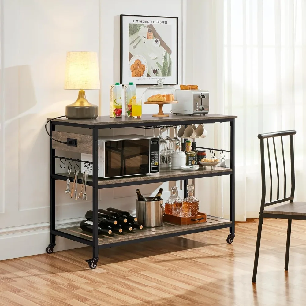 Kitchen Cart with Power Outlet, Rolling Kitchen Island on Wheels with Glass Holder, Utility Trolley Cart with Lockable Casters
Kitchen Cart with Power Outlet, Rolling Kitchen Island on Wheels with Glass Holder, Utility Trolley Cart with Lockable Casters