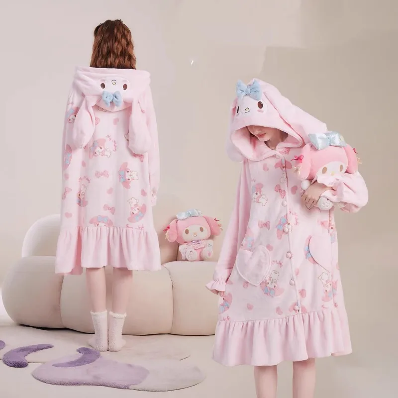 Sanrio Cartoon My Melody Pajamas Nightgown Two Piece Female Coral Velvet Indoor Home Suit Kawaii Girl Nightdress Anime Women
Sanrio Cartoon My Melody Pajamas Nightgown Two Piece Female Coral Velvet Indoor Home Suit Kawaii Girl Nightdress Anime Women