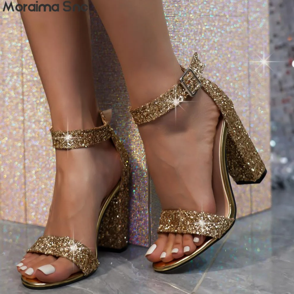 Shiny Gold Glitter One-Word Sandals New Round Toe Fashion Banquet One-Word Buckle with Thick High-Heeled Sandals Women's Shoes
Shiny Gold Glitter One-Word Sandals New Round Toe Fashion Banquet One-Word Buckle with Thick High-Heeled Sandals Women's Shoes