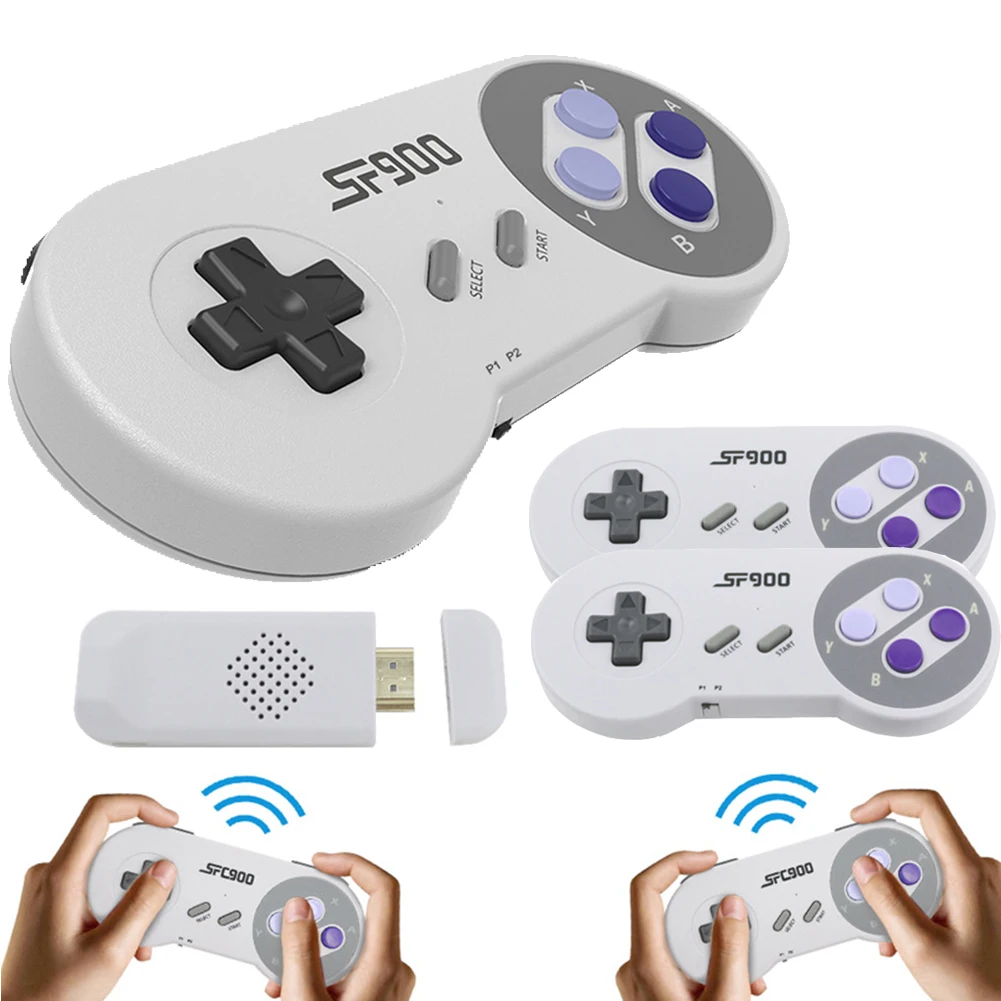 

2.4G Wireless Receiver Video Game Console for Super Nintendo SNES NES with 2 Game Controllers Gamepad SF900 Retro Game Console