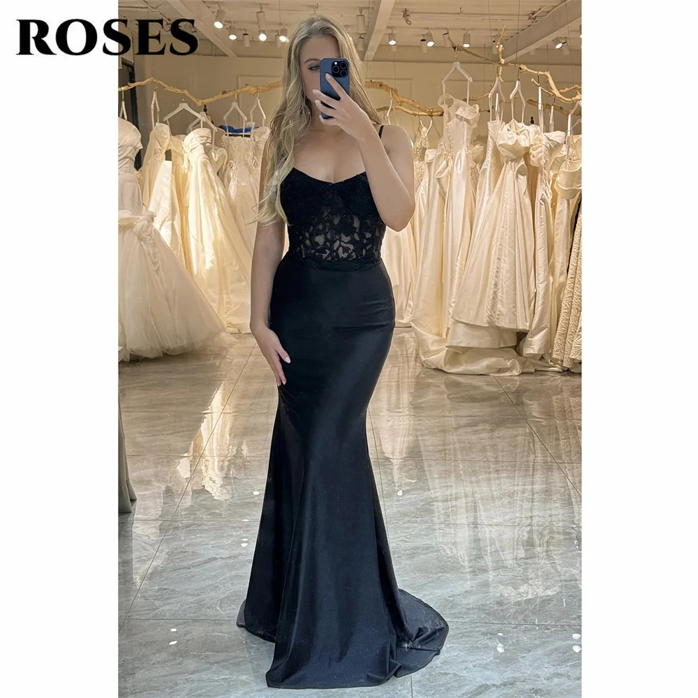 ROSES Black Prom Dress Sweetheart Mermaid Satin Evening Dress Laced Bodice Party Dress Rope Strap Waist Cross Robe De Soirée
ROSES Black Prom Dress Sweetheart Mermaid Satin Evening Dress Laced Bodice Party Dress Rope Strap Waist Cross Robe De Soirée