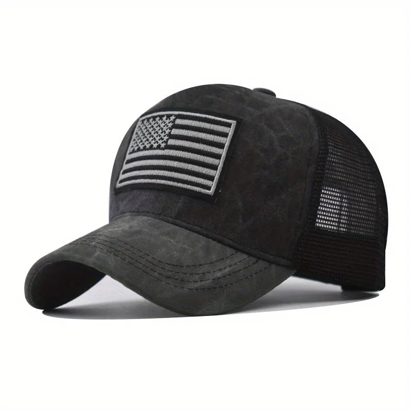 

Embroidered American Flag Hats Vintage Washed Distressed Dad Hat Breathable Baseball Cap Adjustable Trucker Hat Mesh Hat
