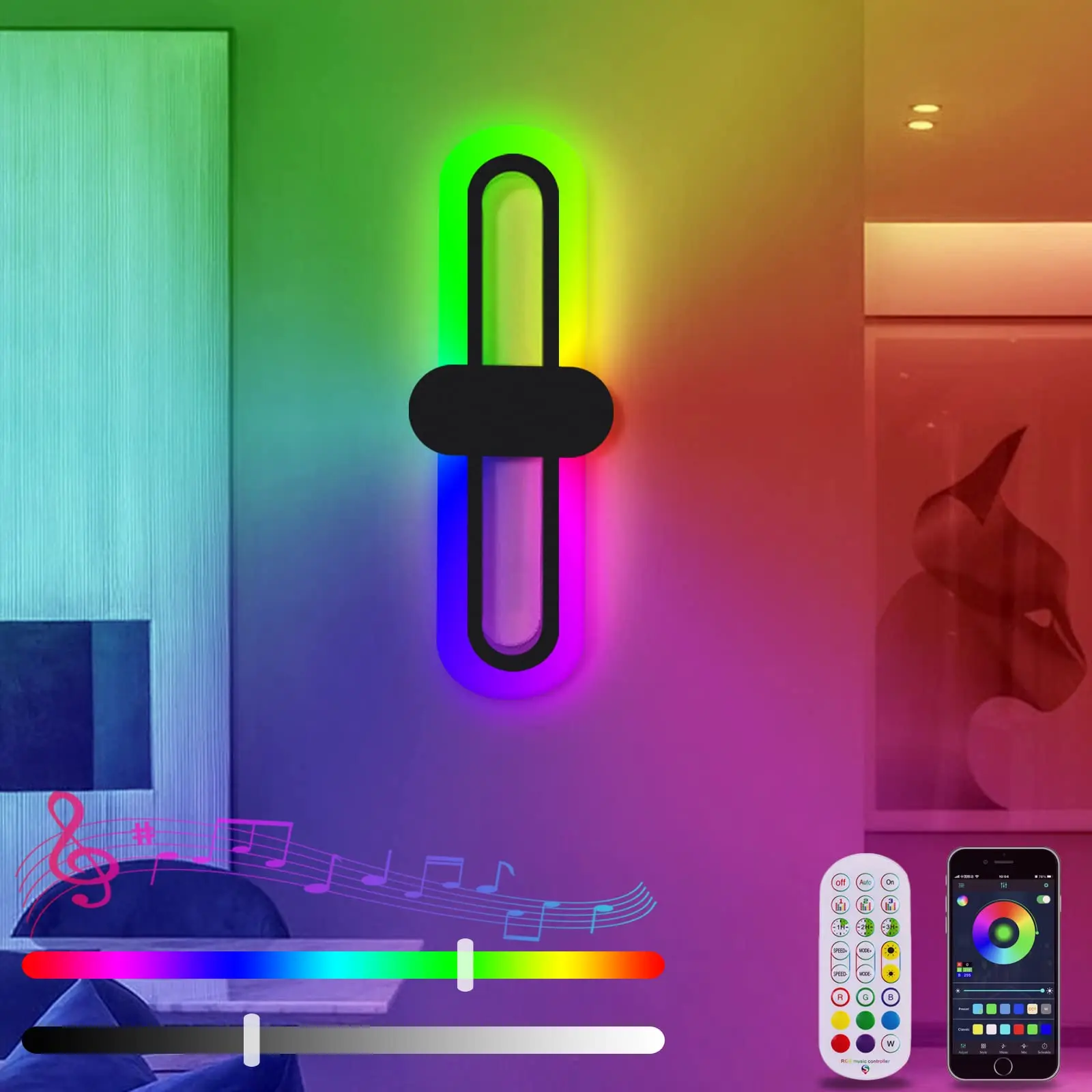 

LED Wall Light Indoor Dimmable Wall Lamp with Remote Control App Control Rgb Colour Change Lamp Musical Decorative Wall Lighting