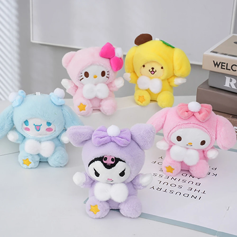 

Sanrio 15Cm Keychain Hello Kitty Kuromi Cinnamoroll Cross Dressing Plush Doll Kawaii My Melody Anime Cartoon Plushie Toy Gifts