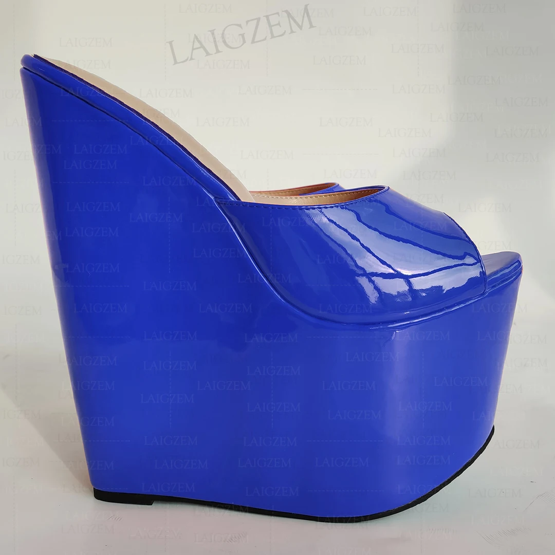 

SEIIHEM Women Pumps Platform Slip On Wedges Shiny 20CM Super High Heels Mules Sandals Ladies Shoes Woman Big Size 38 43 45 48