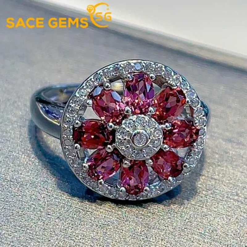 

SACE GEMS Fashion Resizable 3*4MM Natual Garnet Rings for Women 925Sterling Silver Wedding Party Fine Jewelry Festival Gift
