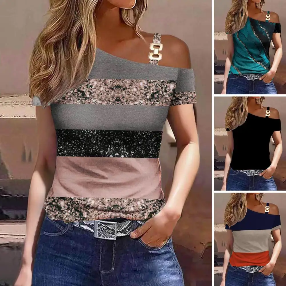 Women Shirt Off Shoulder Short Sleeves With Metal Buckle Decorative Polyester Summer Shirt Streetwear Women Blouse Top For Women
Women Shirt Off Shoulder Short Sleeves With Metal Buckle Decorative Polyester Summer Shirt Streetwear Women Blouse Top For Women