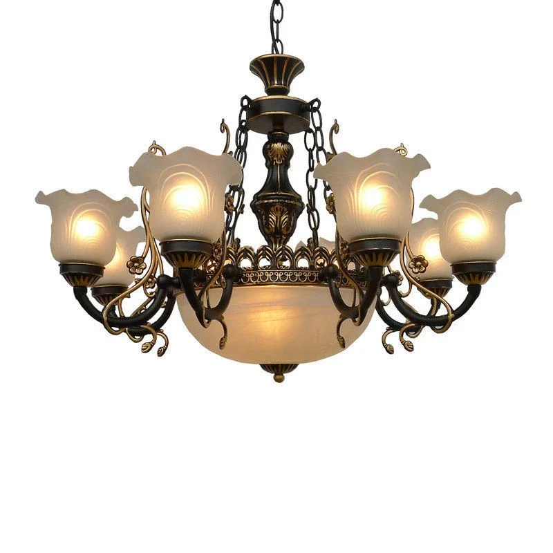 European Classic Vintage Wrought Iron Chandelier Glass Lampshade Light Living Room Bedroom Kitchen Home Decor Lighting Fixture
European Classic Vintage Wrought Iron Chandelier Glass Lampshade Light Living Room Bedroom Kitchen Home Decor Lighting Fixture