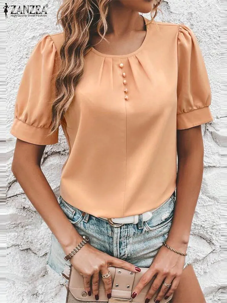 ZANZEA Women Puff Short Sleeve Shirts Leisure Solid Vintage Tops Fashion Holiday Round Neck Blouse Casual Loose Pleating Tunics
ZANZEA Women Puff Short Sleeve Shirts Leisure Solid Vintage Tops Fashion Holiday Round Neck Blouse Casual Loose Pleating Tunics