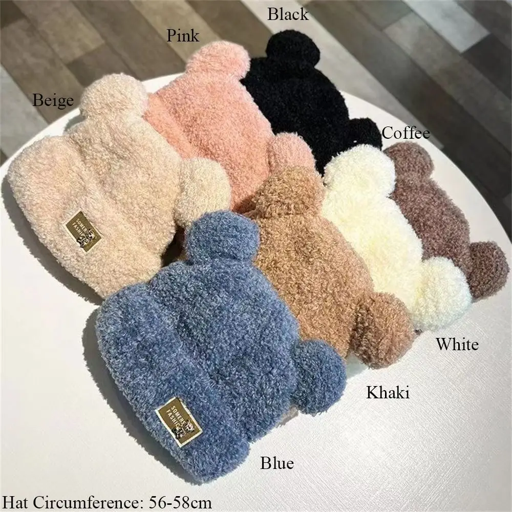 

Fashion Cute Bear Ear Plush Hat for Women Winter Warm Ear Protection Riding Skiing Beanie Hat Casual Outdoor Bonnet Caps