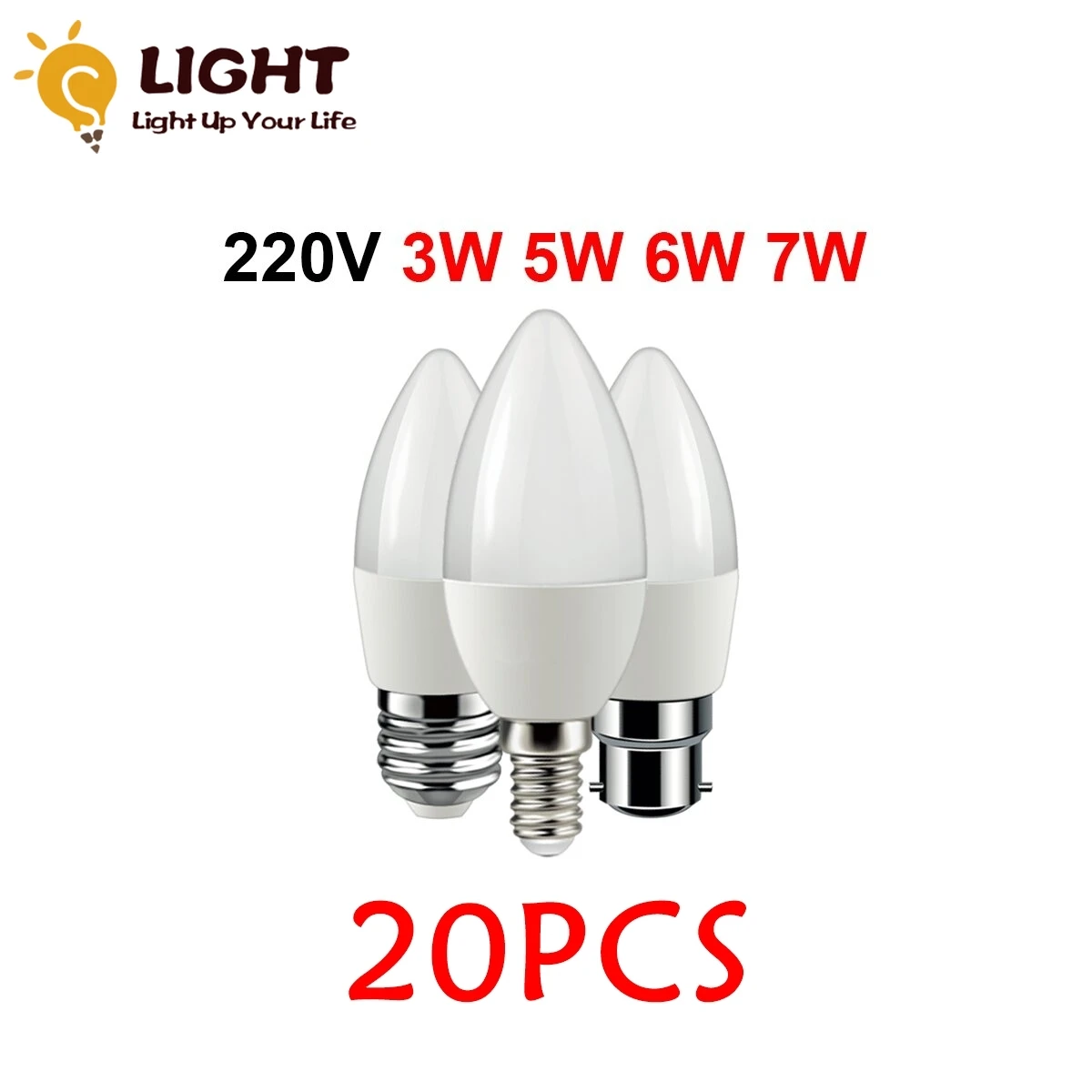 

20 Piece Led Candle Bulb C37 3w 5w 6w 7w Warm White Cold White Day Light B22 E14 E27 AC220v-240v 6000k For Home Decoration Lamp