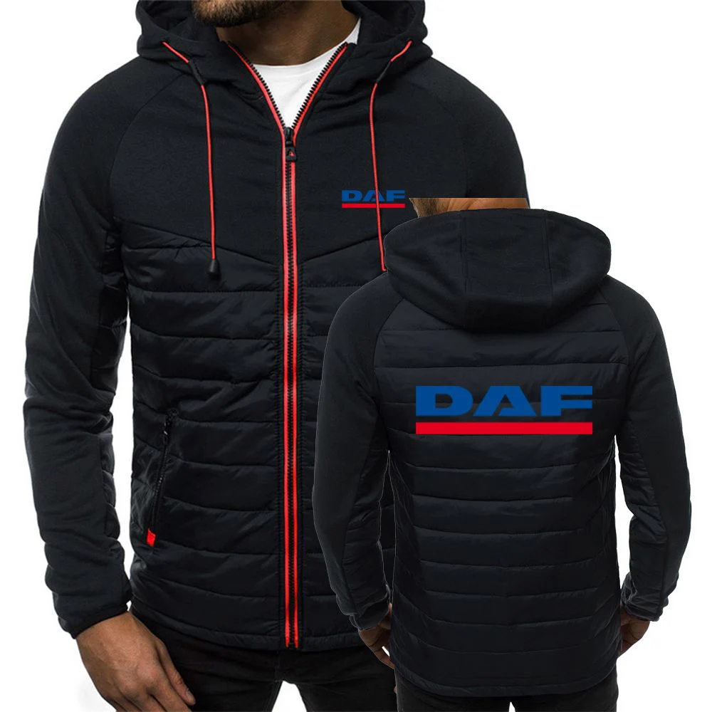 

Новинка 2023, Мужская зимняя хлопковая куртка с капюшоном и логотипом грузовика DAF TRUCKS COMPANY, повседневные облегающие толстовки на молнии в стиле пэчворк, пальто с длинным рукавом