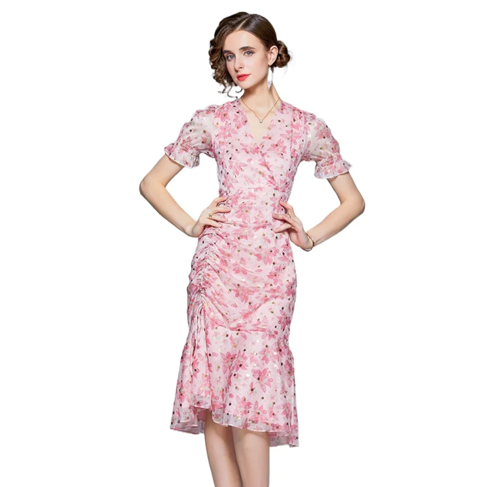 -2022 summer new V-neck floral bronzing Chiffon slim fishtail split medium length dress women
-2022 summer new V-neck floral bronzing Chiffon slim fishtail split medium length dress women