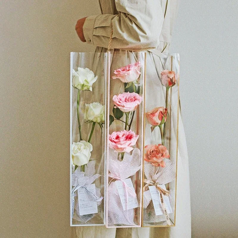 Rose Handbag Transparent Plastic Flower Gift Box Packaging Bags Gold Chain Handle Bag Portable Storage Bag Fashion Party Decor
Rose Handbag Transparent Plastic Flower Gift Box Packaging Bags Gold Chain Handle Bag Portable Storage Bag Fashion Party Decor