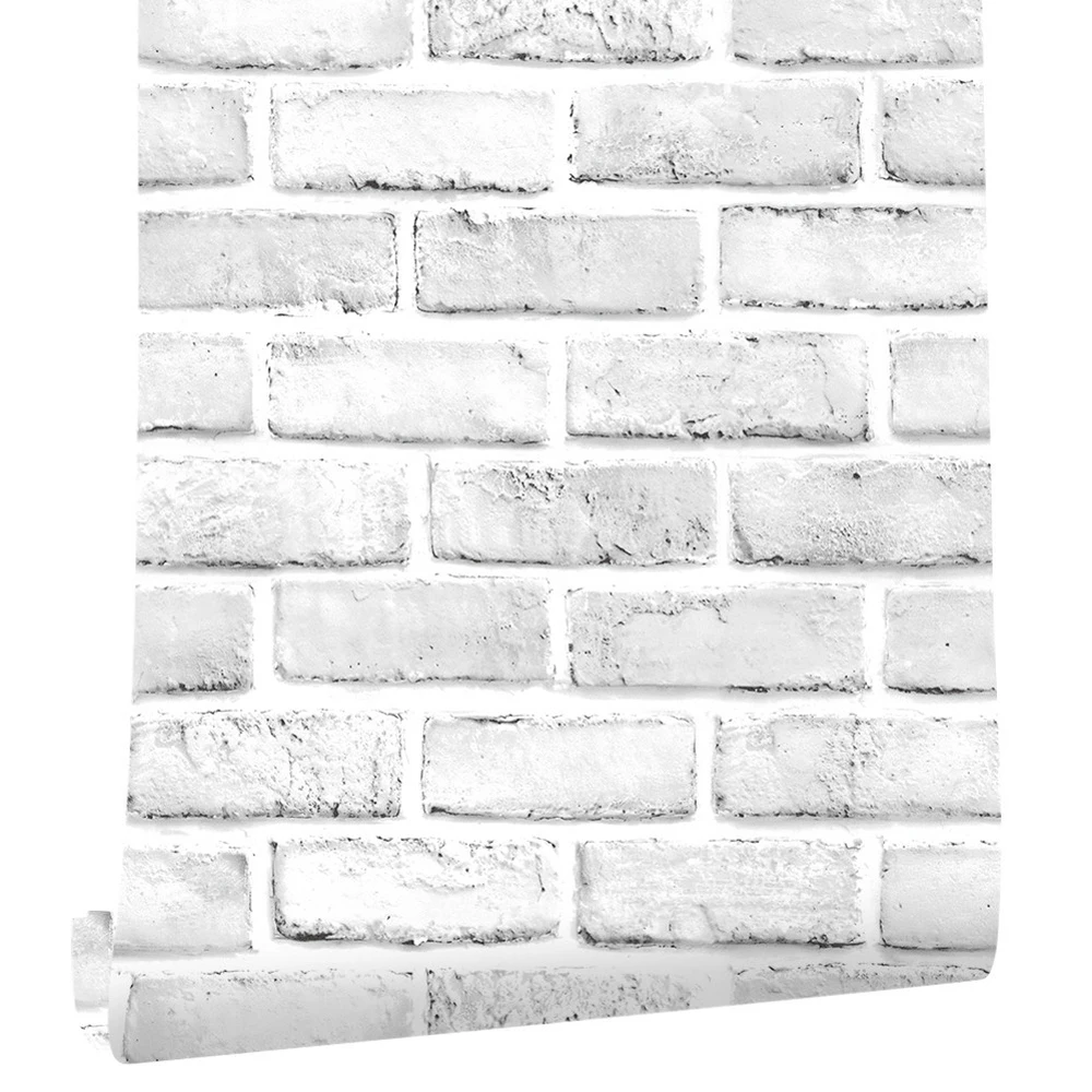 

White Brick Wallpaper Peel and Stick 3D Textured Contact Paper Vinyl Film Removable Fireplace Kitchen Cabinet Laundry Room Decor