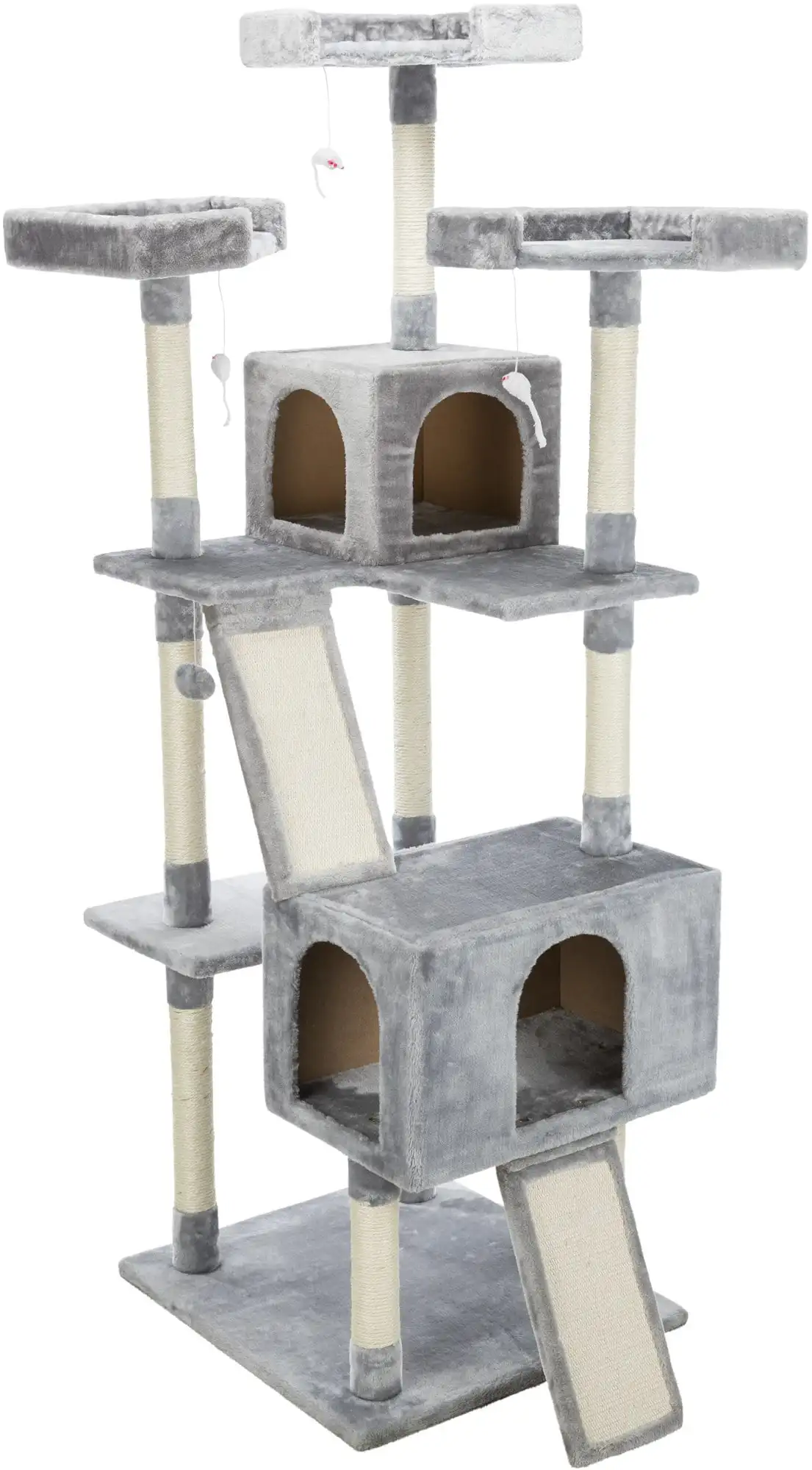 Celeste Gray Tower 69in with Three Scratching Columns, Two Condos, Two Climbing Ramps, Three Edged Platforms, Dangling Toys
Celeste Gray Tower 69in with Three Scratching Columns, Two Condos, Two Climbing Ramps, Three Edged Platforms, Dangling Toys