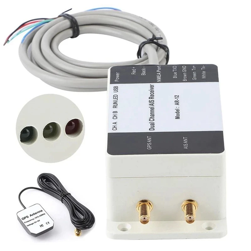 

AR-12 Dual Channel Electronics AIS Receiver W/ GPS Antenna GPS USB Yacht Steamship NMEA Port Navigator For Marine Boat