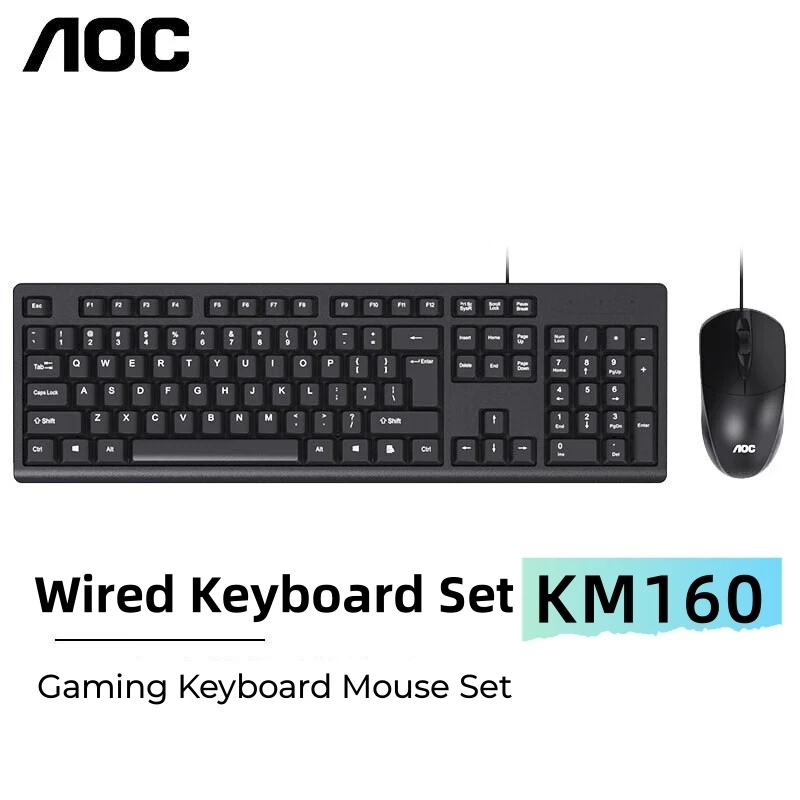

AOC USB Wired KM160 Gaming Keyboard Mouse Set Computer Ergonomic Waterproof Mouse and 104 Keys Keyboard Combos Kit Home Office