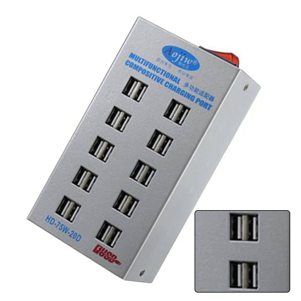20 Ports USB Charging Station USB Output Working Temperature -20℃~-50℃ 15A 1lb 6*8.5*6.5cm 75W AC 100V~220V DC
20 Ports USB Charging Station USB Output Working Temperature -20℃~-50℃ 15A 1lb 6*8.5*6.5cm 75W AC 100V~220V DC
