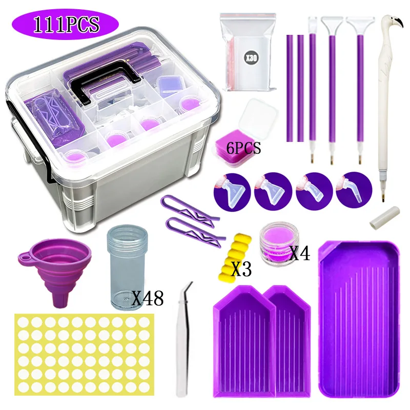 New 111pcs Diamond Painting Tool Storage Box 48 Grids Round Bottles Elbow Pen Heads Point Drill Pen Clay Funnel Drill Plate Set
New 111pcs Diamond Painting Tool Storage Box 48 Grids Round Bottles Elbow Pen Heads Point Drill Pen Clay Funnel Drill Plate Set