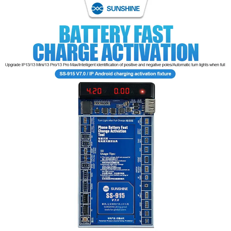 SUNSHINE SS-915 Universal Battery Quick Charging Activation Board Test Fixture for iPhone 13/12/11/xs max pro mini x for Android
SUNSHINE SS-915 Universal Battery Quick Charging Activation Board Test Fixture for iPhone 13/12/11/xs max pro mini x for Android