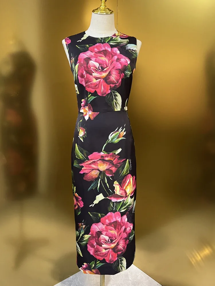 Fashion Flower Printing Silk Dress Summer Women O-Neck Tank Sleeveless Party Vacation Midi Vestidos High Street Lady
Fashion Flower Printing Silk Dress Summer Women O-Neck Tank Sleeveless Party Vacation Midi Vestidos High Street Lady